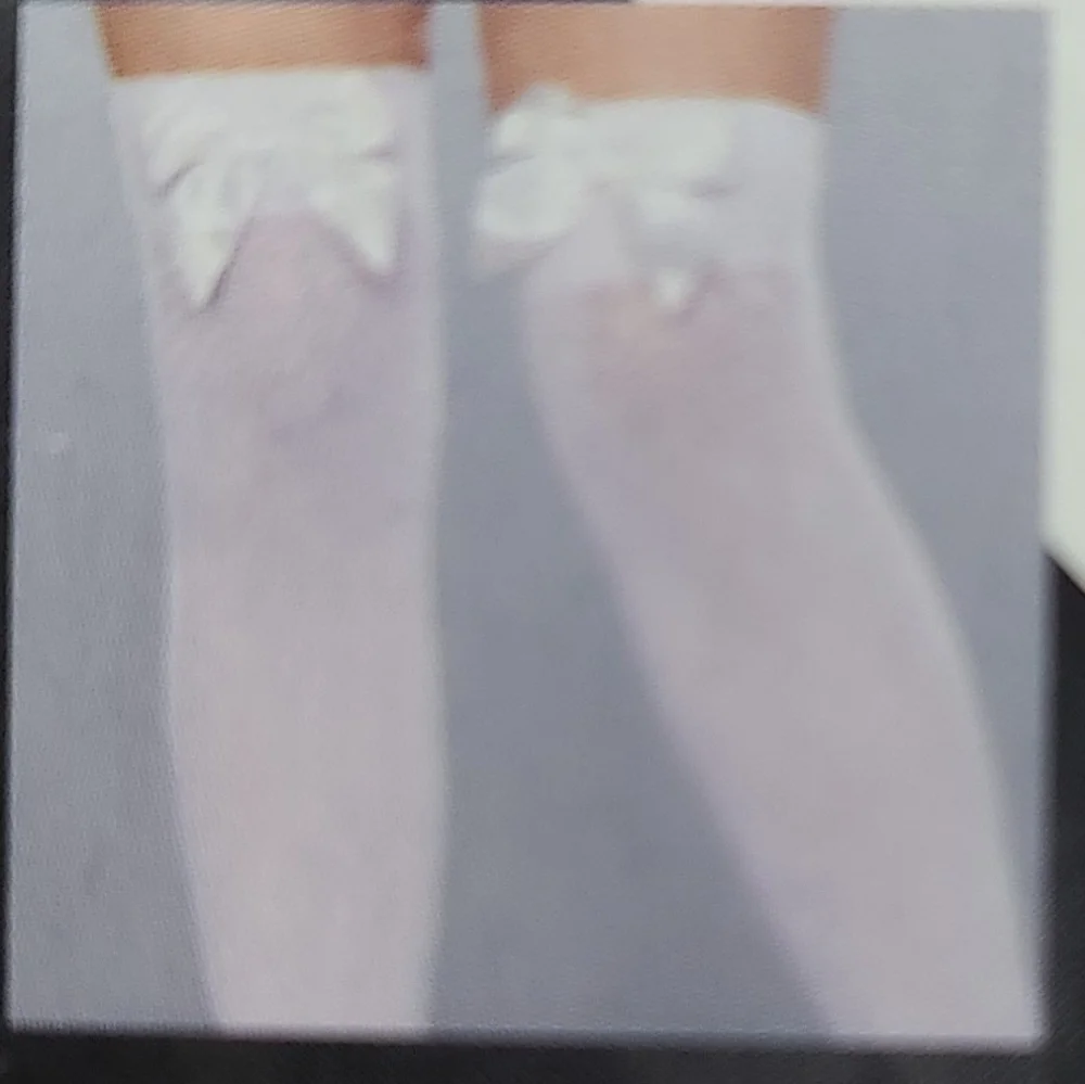 White Thigh Highs with Black AND White Satin Bows on Top (2 sets of bows)o/s